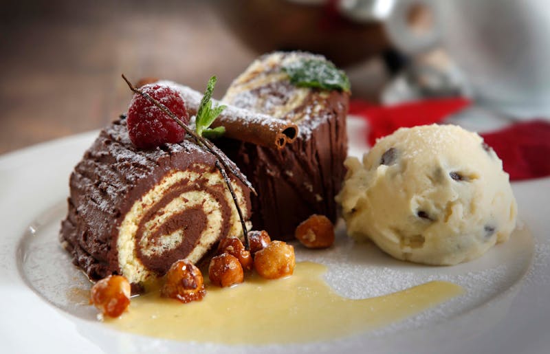 Warm chocolate lava cake with vanilla ice cream