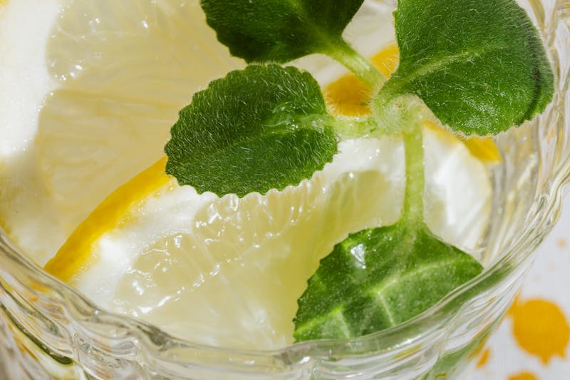 Fresh squeezed lemonade with mint garnish